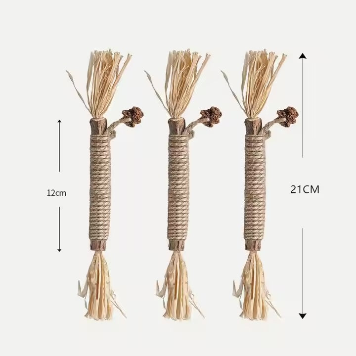 Nature’s Delight Organic Catnip & Silvervine Balls 100% Natural Cat Silver Catnip Rattan Dental Care Mix StickKitten Mint Tooth Cleaning Stick Cat Chew Stick Toys