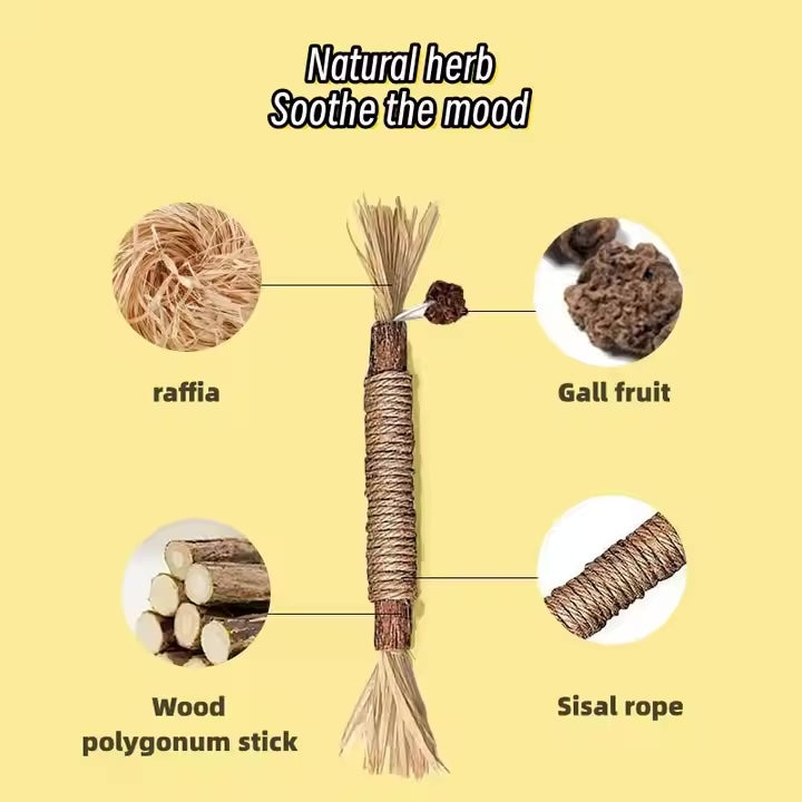 Nature’s Delight Organic Catnip & Silvervine Balls 100% Natural Cat Silver Catnip Rattan Dental Care Mix StickKitten Mint Tooth Cleaning Stick Cat Chew Stick Toys