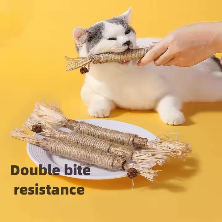 Nature’s Delight Organic Catnip & Silvervine Balls 100% Natural Cat Silver Catnip Rattan Dental Care Mix StickKitten Mint Tooth Cleaning Stick Cat Chew Stick Toys