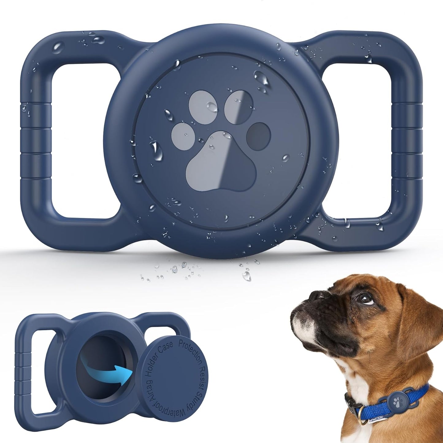 Airtag Dog Collar Holder Waterproof Silicone Full Body Covered Anti-Lost Protective Air Tag Holder for Pet Collar
