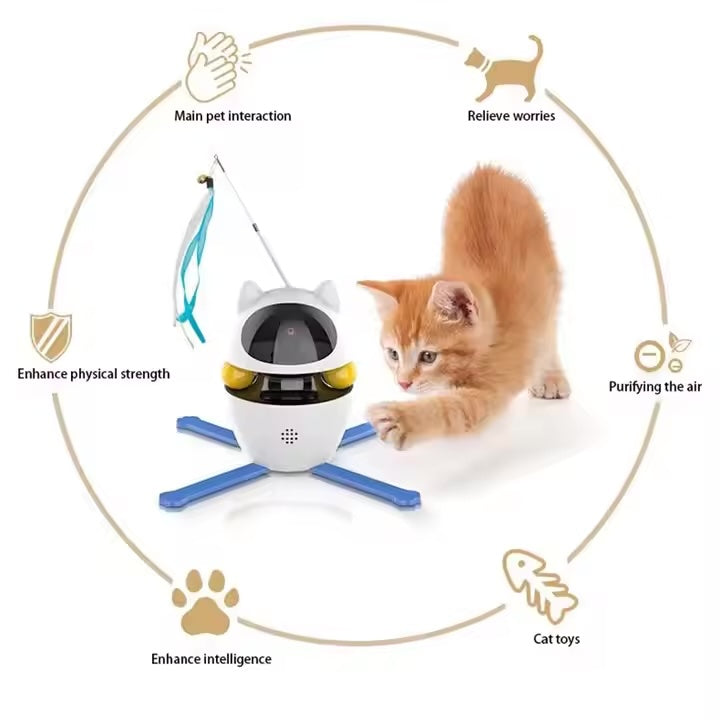 Galaxy Ball 4-in-1 – The Smartest Cat Toy in the Universe 4 in 1 Funny Robot Ball Wand Teaser Smart Laser Cat Automatic Toys Feather Interactive Cat Toys Electronic