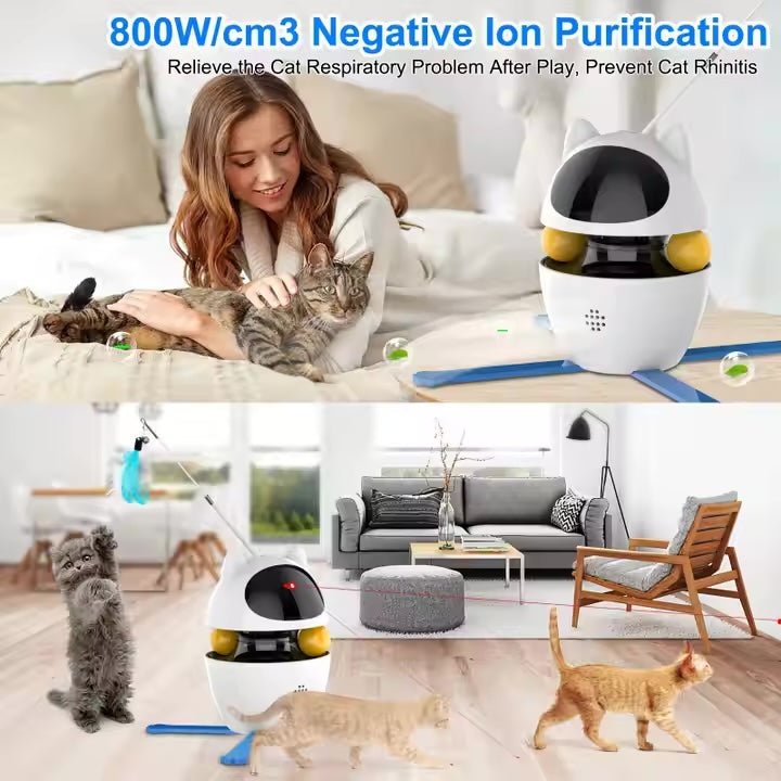 Galaxy Ball 4-in-1 – The Smartest Cat Toy in the Universe 4 in 1 Funny Robot Ball Wand Teaser Smart Laser Cat Automatic Toys Feather Interactive Cat Toys Electronic