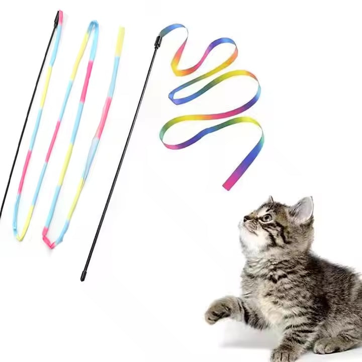 Rainbow Chase Wand β The Classic Toy, Reimagined, Rainbow Wand Toys Colorful Cat String Kitten Toys Interactive Cat Teaser Ribbon Charmer Stick for Indoor Cats Kitty