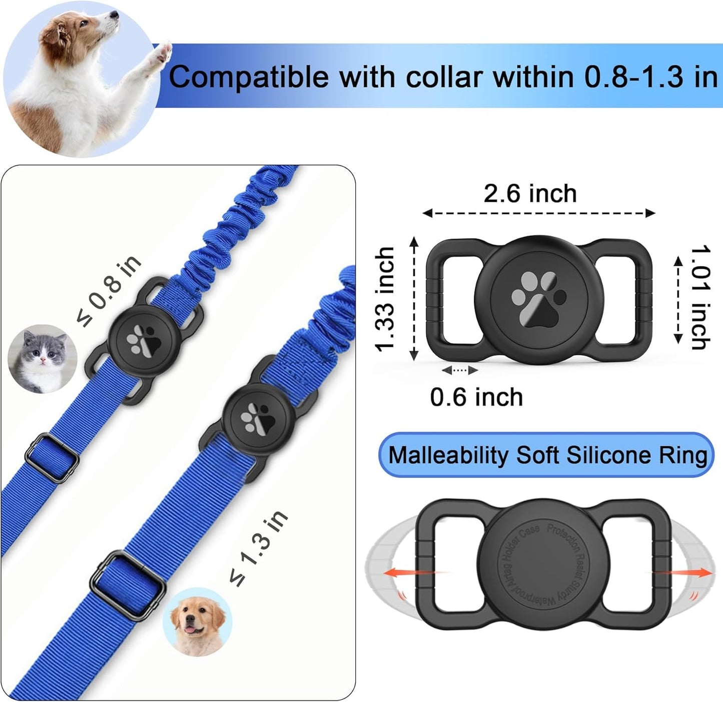 Airtag Dog Collar Holder Waterproof Silicone Full Body Covered Anti-Lost Protective Air Tag Holder for Pet Collar