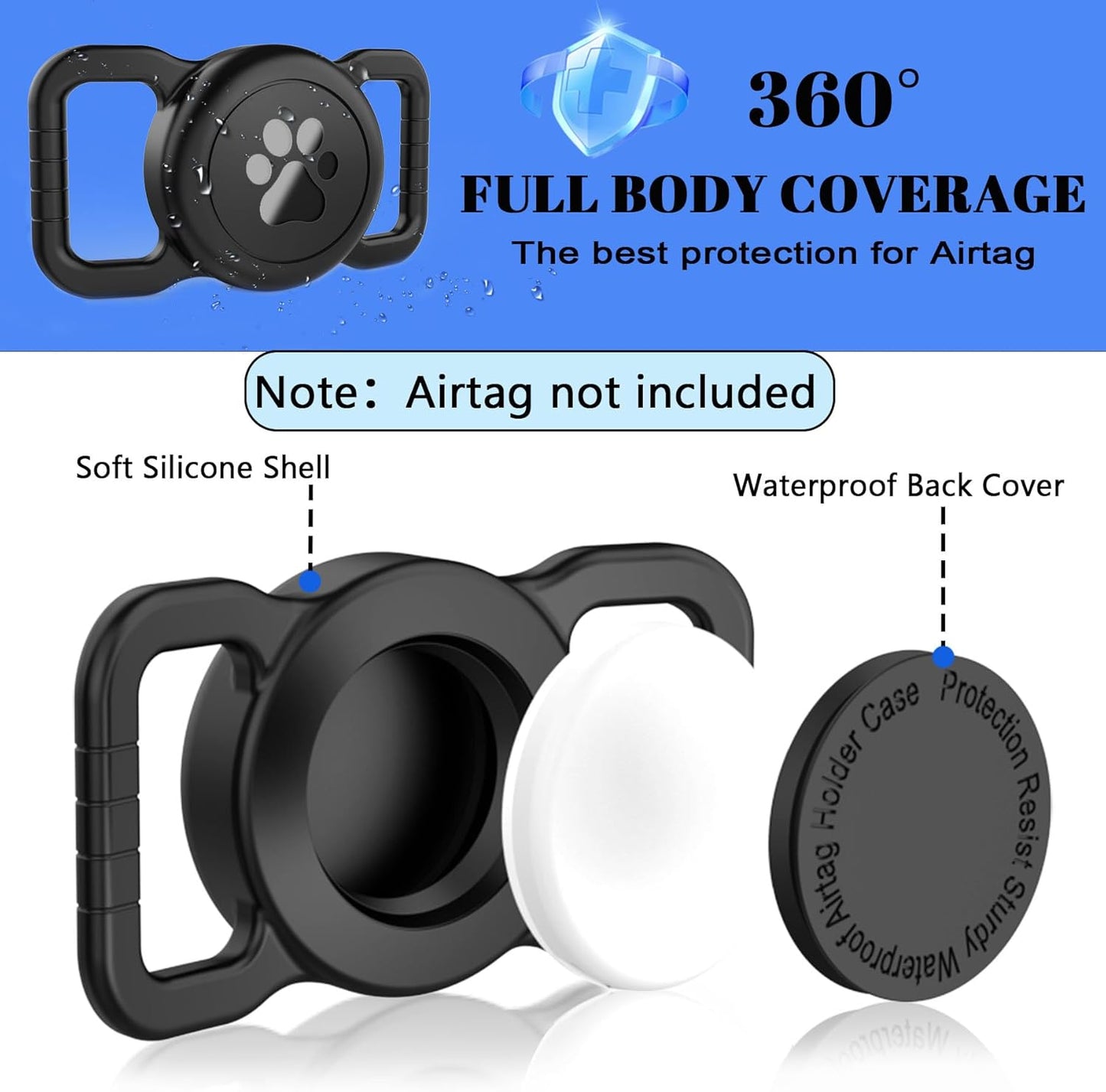 Airtag Dog Collar Holder Waterproof Silicone Full Body Covered Anti-Lost Protective Air Tag Holder for Pet Collar