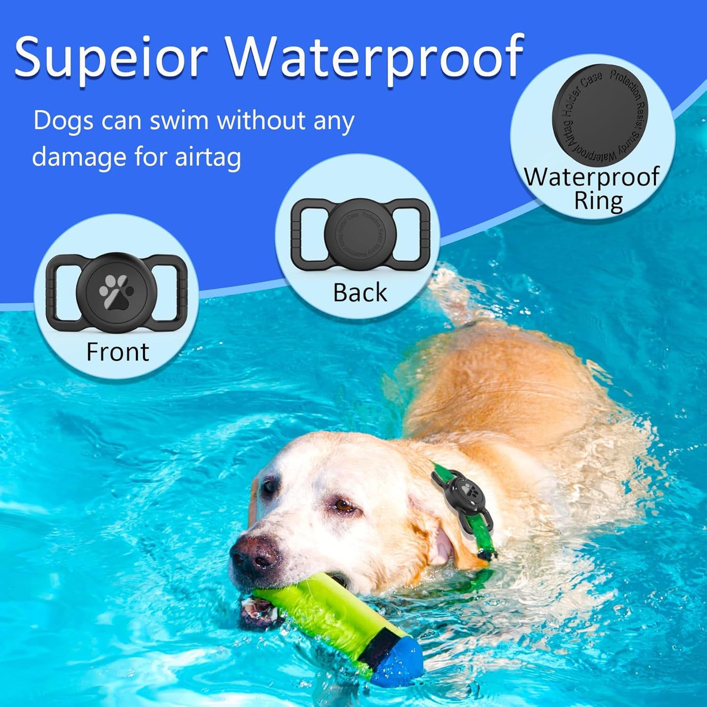 Airtag Dog Collar Holder Waterproof Silicone Full Body Covered Anti-Lost Protective Air Tag Holder for Pet Collar