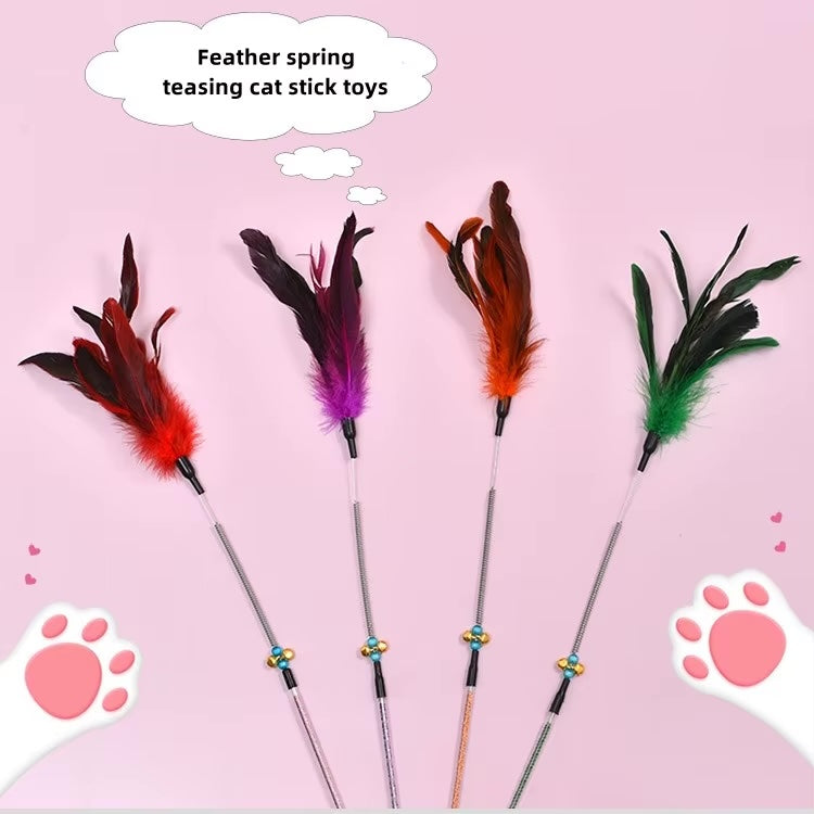 FeatherFlex Wand β Spring into Playtime Premium Spring With Bell Cat Wand Interactive Cat Teasing Stick Toys With Feather Tease Cat and Kitty