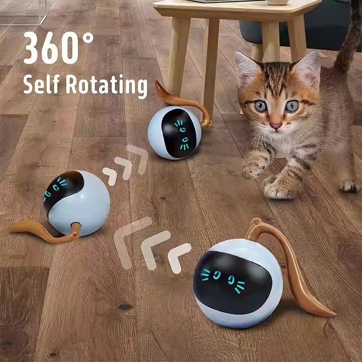 Glow & Go –The Smart Interactive Cat Ball Interactive Cat Ball Toys Fun Tracker USB Automatic Moving Rolling Chase Ball with Tail Smart Cat Playing Toy