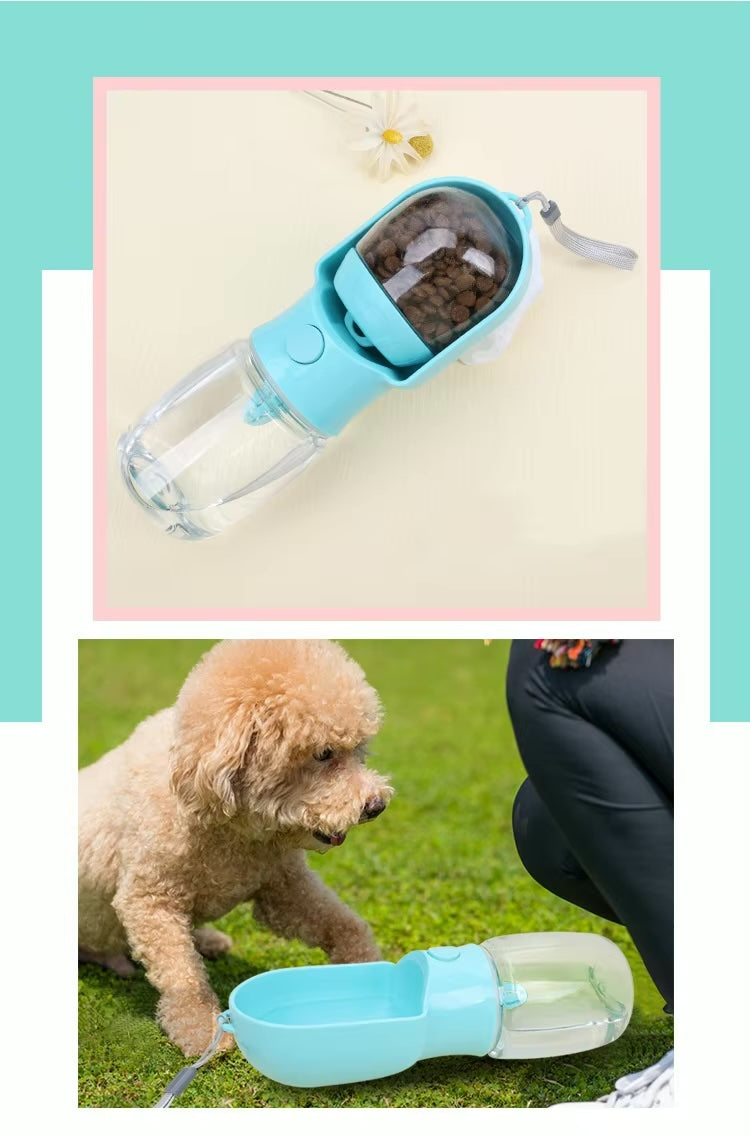 Portable Drinking Water Bottle with Food Container Outdoor Puppy Pet Travel Walking Hiking Water Bottle Pet Foldable Care Cup