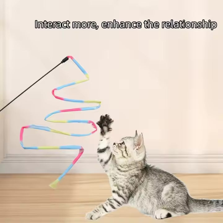 Rainbow Chase Wand – The Classic Toy, Reimagined, Rainbow Wand Toys Colorful Cat String Kitten Toys Interactive Cat Teaser Ribbon Charmer Stick for Indoor Cats Kitty