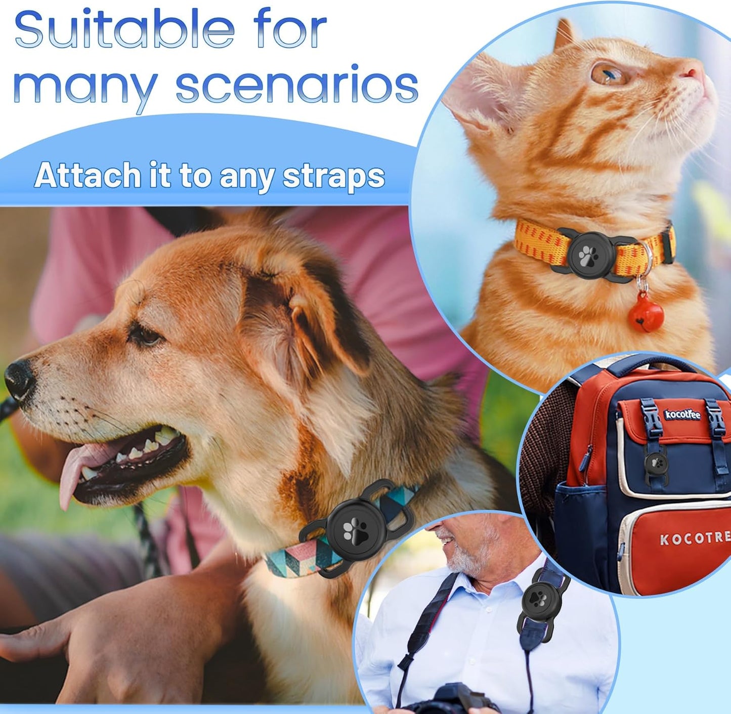 Airtag Dog Collar Holder Waterproof Silicone Full Body Covered Anti-Lost Protective Air Tag Holder for Pet Collar